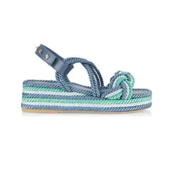 Valentino Rockstud Torchon Ankle-Strap Espadrille Wedge Sandals 41 - Picture 1 of 8